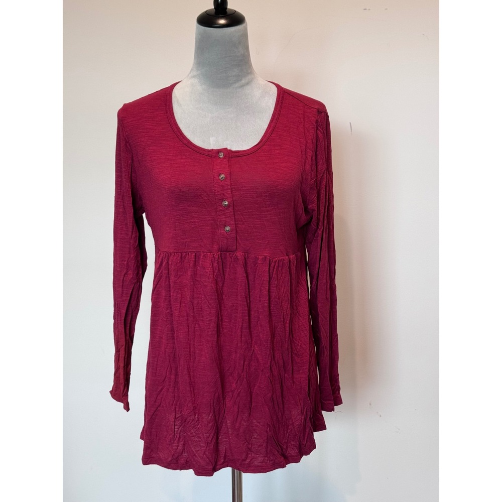 Old Navy Maternity Henley Top Long Sleeve Babydoll Empire Waist Berry Red Large